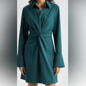Cinq à Sept McKenna Front Twist Long Sleeve Mini Shirtdress NWT Size 8 Green